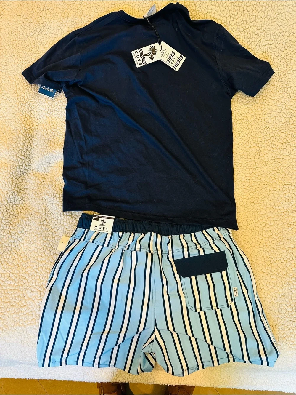 Cove Light Blue & Navy Striped Athletic Shorts